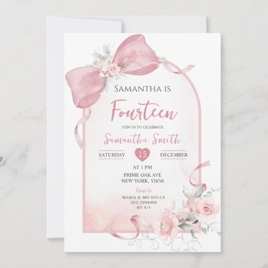 Blush Pink Bow Coquette Ribbon Arch Girl Einladung (Vorderseite)