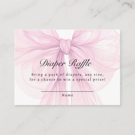 Blush Pink Bow Diaper Raffle Ticket Begleitkarte (Vorderseite)