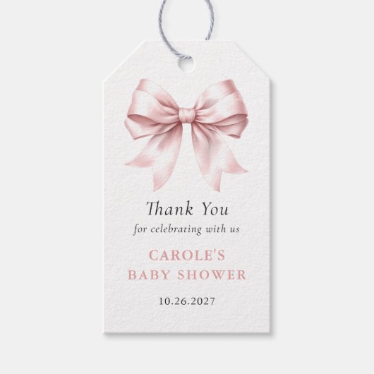 Blush Pink Bow Elegant Girl Baby Dusche Gefallen Geschenkanhänger (Vorderseite)