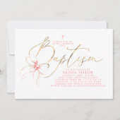 Blush Pink Bow Elegant Minimalist Girl Baptism Einladung (Vorderseite)