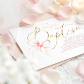 Blush Pink Bow Elegant Minimalist Girl Baptism Einladung