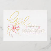 Blush Pink Bow Elegant Modern Girl Baby Shower Folieneinladung (Vorderseite)
