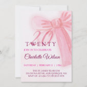 Blush Pink Bow Elegant Twenty 20th Birthday Einladung (Vorderseite)