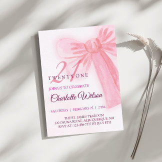 Blush Pink Bow Elegant Twenty-One Birthday Einladung