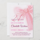 Blush Pink Bow Elegant Twenty-One Birthday Einladung (Vorderseite)
