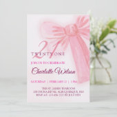Blush Pink Bow Elegant Twenty-One Birthday Einladung (Stehend Vorderseite)