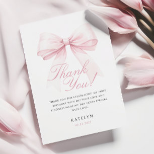 Blush Pink Bow Erster Geburtstag Danke Karte