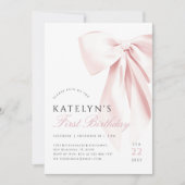 Blush Pink Bow Erster Geburtstag Einladung (Vorderseite)