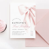 Blush Pink Bow Erster Geburtstag Einladung