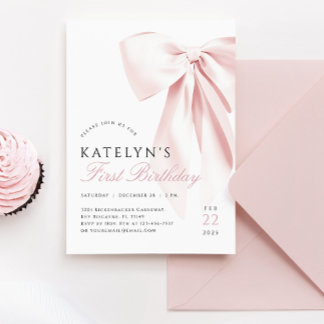 Blush Pink Bow Erster Geburtstag Einladung