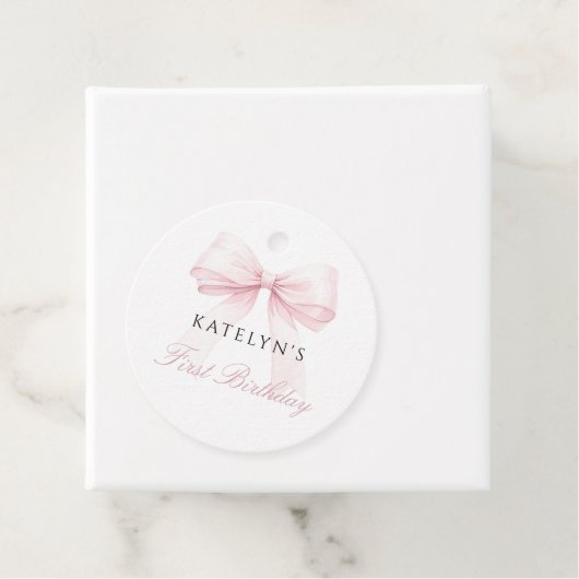 Blush Pink Bow Erster Geburtstag Geschenkanhänger (Beispiel)