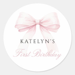 Blush Pink Bow Erster Geburtstag Runder Aufkleber