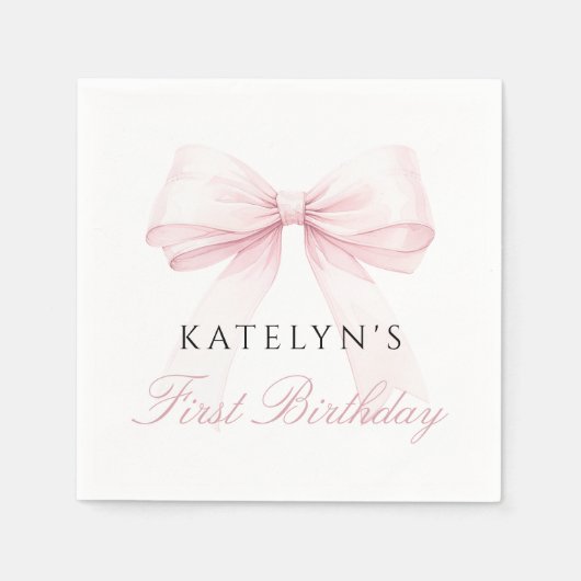 Blush Pink Bow Erster Geburtstag Serviette (Vorderseite)
