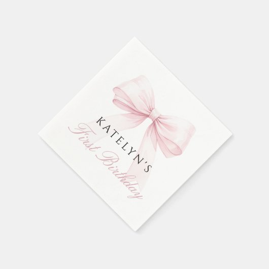 Blush Pink Bow Erster Geburtstag Serviette (Ecke)