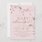 Blush Pink Bow Floral Baby Dusche Einladung (Vorderseite)