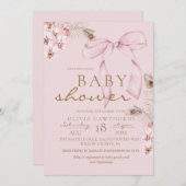 Blush Pink Bow Floral Baby Dusche Einladung (Vorne/Hinten)