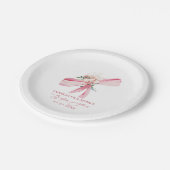 Blush Pink Bow Floral Baby Dusche Pappteller (Schrägansicht)