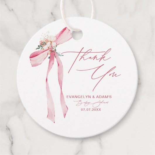 Blush Pink Bow Floral Baby Dusche Vielen Dank Geschenkanhänger (Vorderseite)