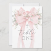 Blush Pink Bow Floral Baptism Table Number Einladung (Vorderseite)