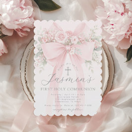 Blush Pink Bow Floral First Holy Communion Einladung