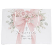 Blush Pink Bow Floral First Holy Communion Große Geschenktüte (Vorderseite)
