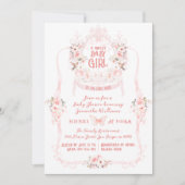 Blush Pink Bow & Floral Sweet Baby Girl Dusche Einladung (Vorderseite)