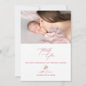 Blush Pink Bow Foto Babydusche Danke Karte (Rückseite)