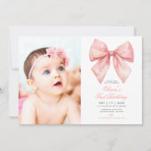 Blush Pink Bow Foto Einladung zum Geburtstag (Vorderseite)