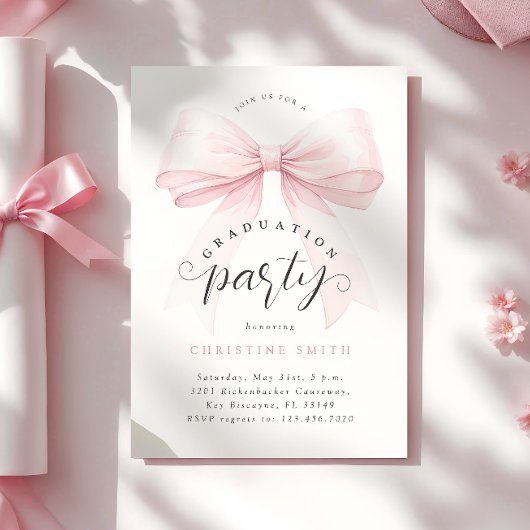 Blush Pink Bow Foto Graduation Party Einladung
