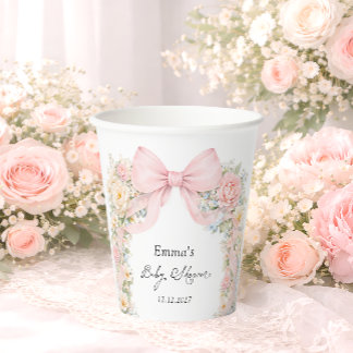 Blush Pink Bow Garden Baby Shower Pappbecher