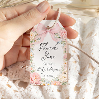 Blush Pink Bow Garden Baby Shower Thank you Geschenkanhänger