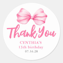 Blush Pink Bow Geburtstagsfavoriten Vielen Dank Runder Aufkleber