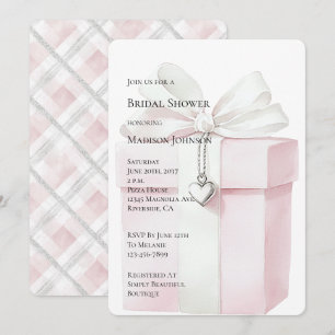 Blush Pink Bow Geschenk Herz Charm Brautparty Einladung