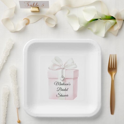 Blush Pink Bow Geschenk Herz Charm Brautparty Pappteller (Hochzeit)