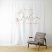 Blush Pink Bow Girl Baptism Photo Backdrop Welcome Wandteppich (Beispiel)