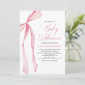 Blush Pink Bow Girl Watercolor Babydusche Einladung (Stehend Vorderseite)
