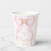 Blush Pink Bow Gold Cross Baptism Pappbecher (Vorderseite)