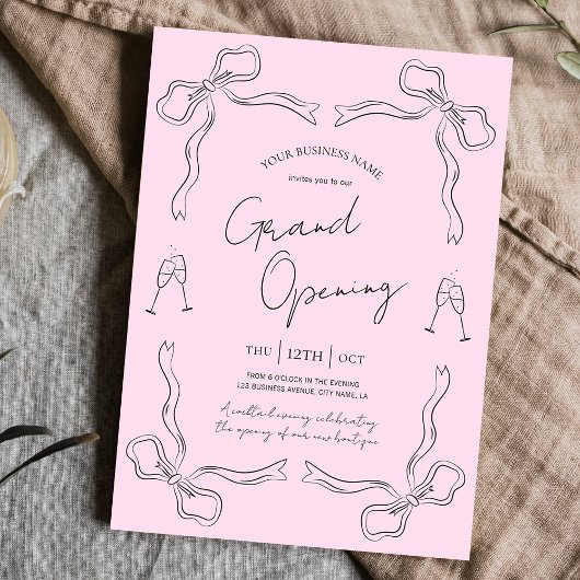 Blush Pink Bow Hand Drawn Business Grand Opening Einladung