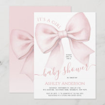 Blush Pink Bow It's a Girl Baby Shower