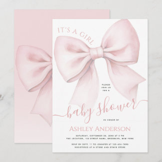 Blush Pink Bow It's a Girl Baby Shower Einladung