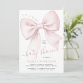 Blush Pink Bow It's a Girl Baby Shower Einladung (Stehend Vorderseite)