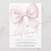 Blush Pink Bow It's a Girl Baby Shower Einladung (Vorderseite)