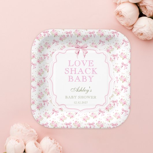 Blush Pink Bow Liebe Shack Baby Dusche Pappteller