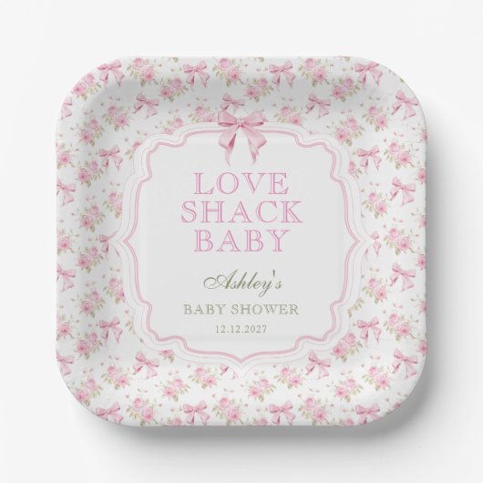 Blush Pink Bow Liebe Shack Baby Dusche Pappteller (Vorderseite)