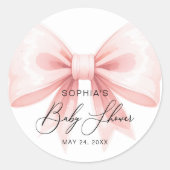 Blush Pink Bow Moderne Babydusche Gefallen Runder Aufkleber (Vorderseite)