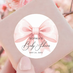 Blush Pink Bow Moderne Babydusche Gefallen Runder Aufkleber