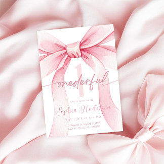 Blush Pink Bow Onederful 1st Birthday Einladung