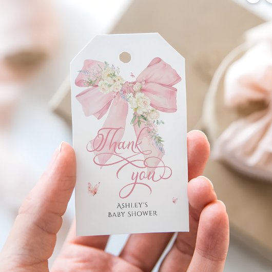 Blush Pink Bow Pastel Floral Baby Dusche Vielen Da Geschenkanhänger