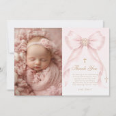 Blush Pink Bow Photo Baptism Thank you Card Einladung (Vorderseite)