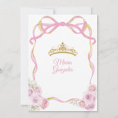 Blush Pink Bow Princess Gold Crown Quinceañera Einladung (Rückseite)